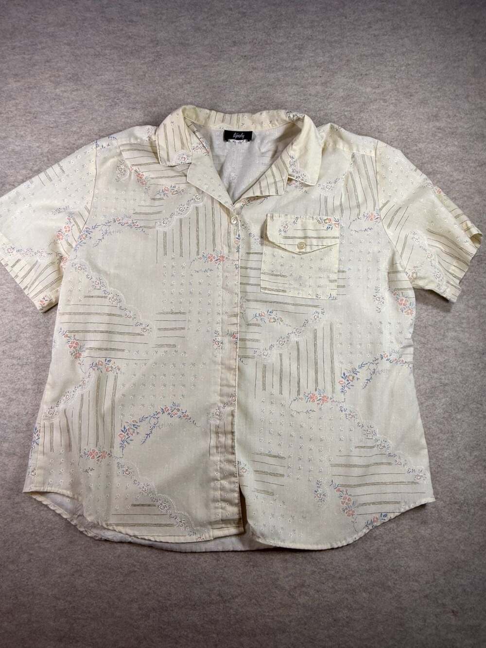 Tapestry Vintage Floral Print Short Sleeve Button-Down Shirt